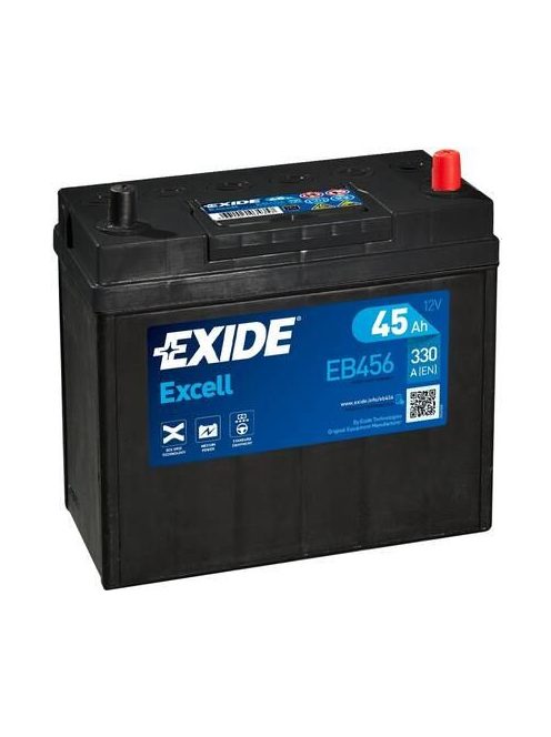 EXIDE EXCELL EB456 Indító akkumulátor 45AH  Japán tipusokra J+ vékony pólus+EU bővítő