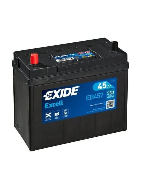 EXIDE EXCELL EB457 Indító akkumulátor 45AH 330A Japán tipusokra B+ vékony pólus+EU bővítő
