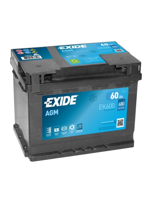 EXIDE AGM EK600 Indító akkumulátor 60AH 680A STOP&START J+ 