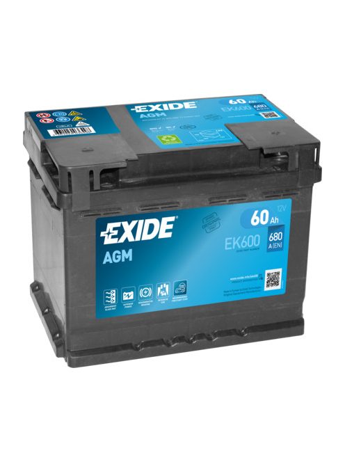 EXIDE AGM EK600 (EK620) Indító akkumulátor 60AH 680A STOP&START J+ 