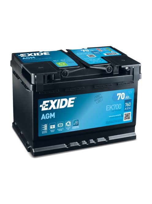 EXIDE AGM EK700 Indító akkumulátor 70AH 760A STOP&START J+