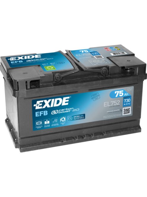 EXIDE EFB EL752 Indító akkumulátor START-STOP 75AH 730A J+